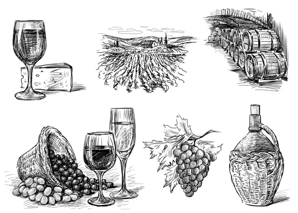 Эскизы темы виноградного вина — стоковое фото