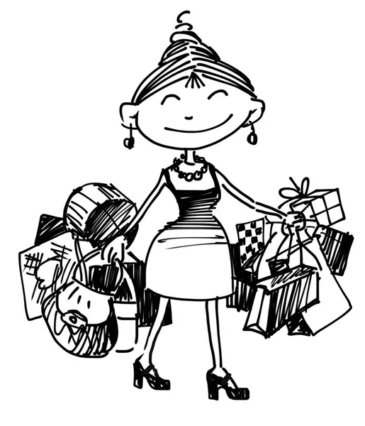 Sketch of a woman with the shopping bags — Stock Photo, Image