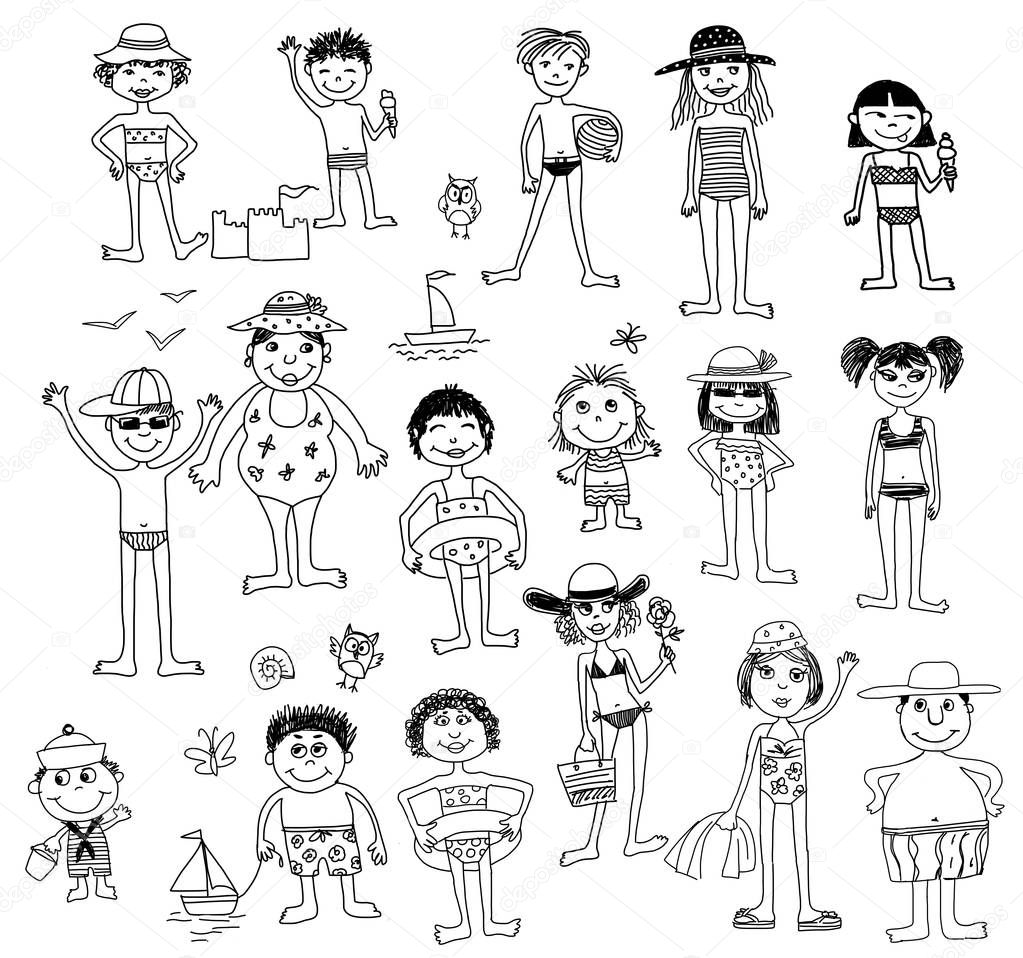 sketches of the people on the beach