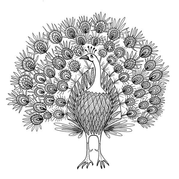 Hand-ritning av en dekorativ påfågel — Stockfoto