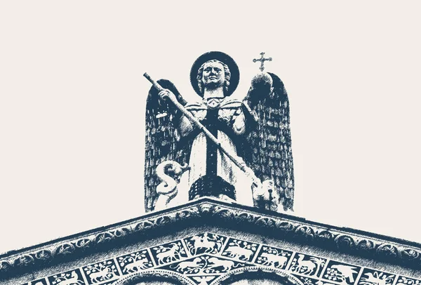 Скульптура Ангела на крыше церкви Сан-Мишель в Форо в Луке — стоковый вектор