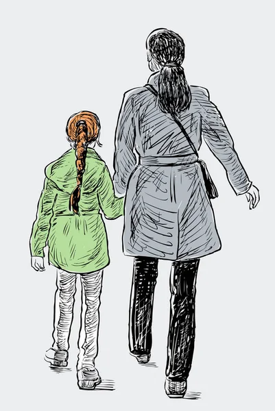 Mère et sa fille en promenade — Image vectorielle