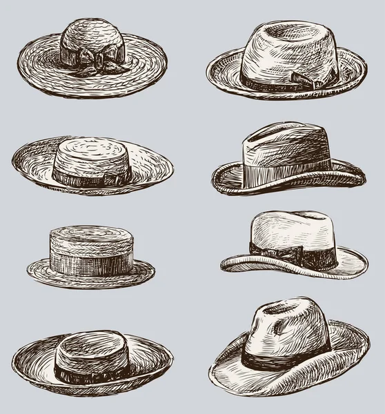 Colección de sombreros masculinos y femeninos — Vector de stock