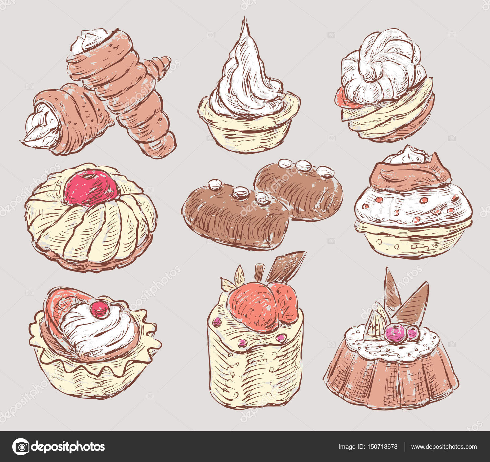 Reihe von Skizzen von Kuchen — Stockvektor © mubaister@gmail.com #150718678