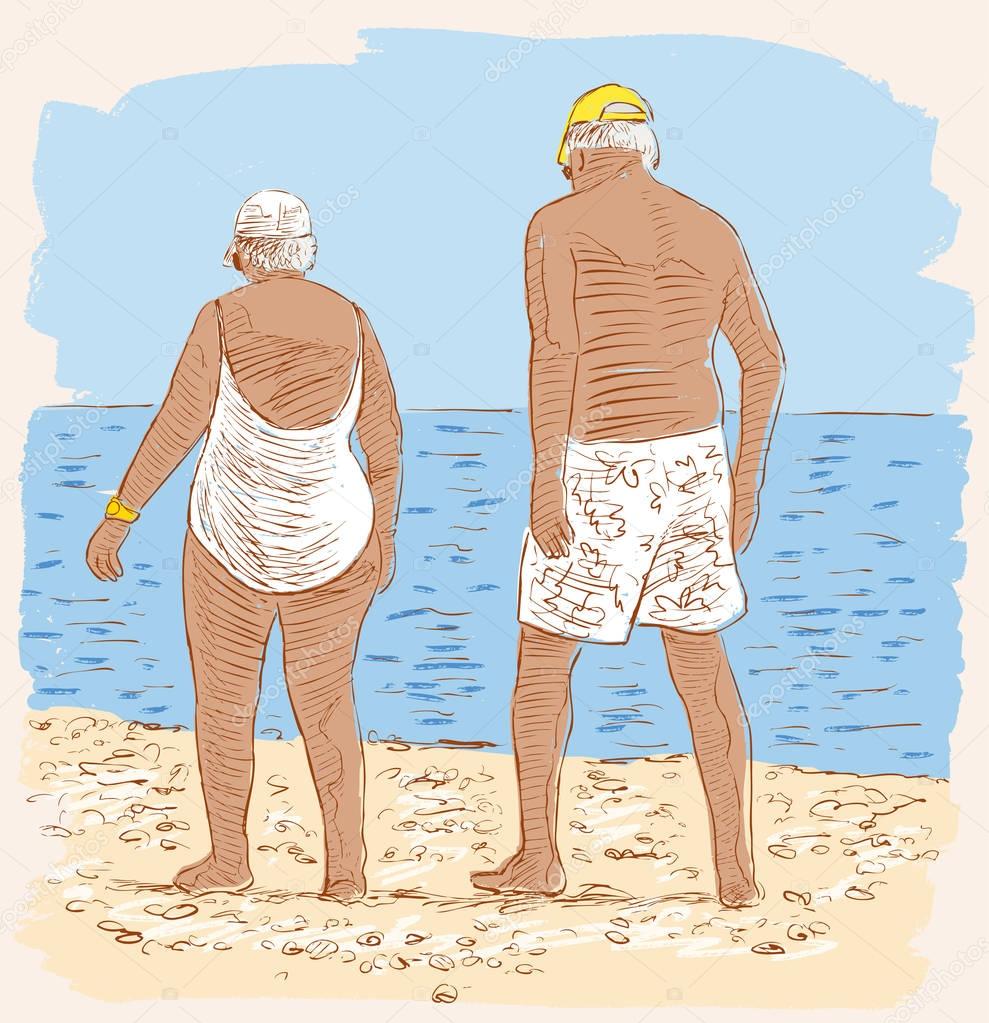 elderly spouses on the beach