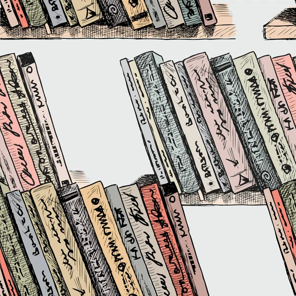 Olika böcker på bokhyllor — Stock vektor