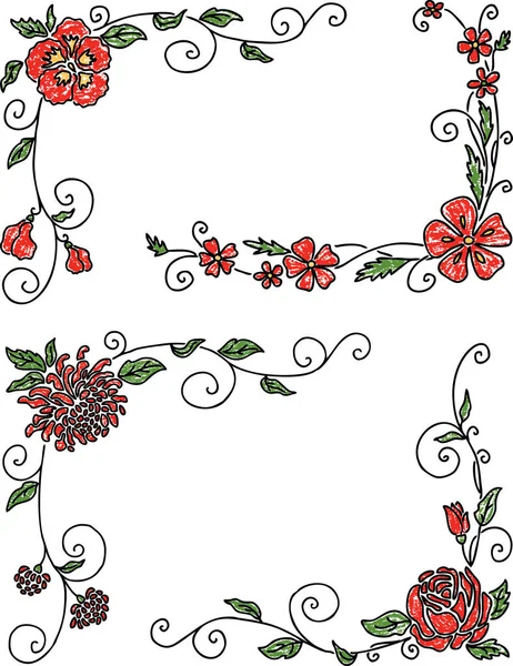 Esquinas de flores dibujadas — Archivo Imágenes Vectoriales