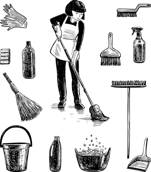 Pictures on the theme of cleaning — Stock Vector