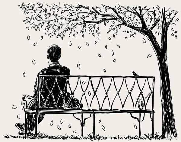 孤独的男人坐在公园的长凳上 — 图库矢量图片