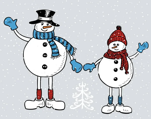 Молодые Веселые Снеговики Рождество — стоковый вектор