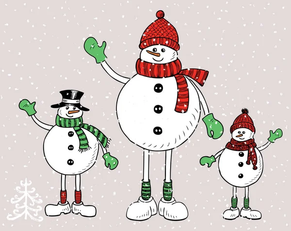 Familia Muñecos Nieve Alegres Época Navidad — Vector de stock