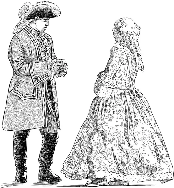 绅士和夫人在历史服装 — 图库矢量图片
