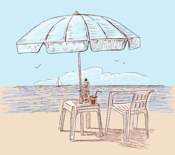 Parasol Aan Kust — Stockvector