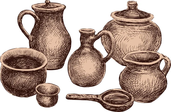 Colecție Diverse Vase Argilă Toate Obiectele Izolate — Vector de stoc