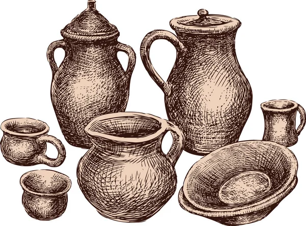 Коллекция Различной Глиняной Посуды Объекты Изолированы — стоковый вектор