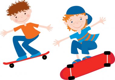 Teen boys ride on the skateboards clipart