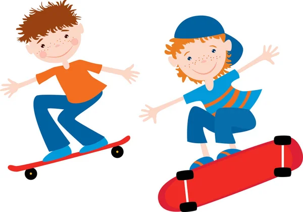 Teen Boys Ride Skateboards — Stock Vector