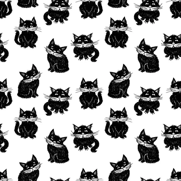 Pattern Domestic Black Cats — Stock Vector