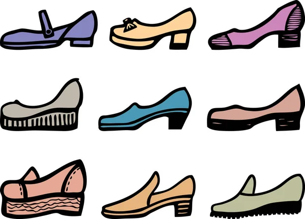 Collection Different Models Female Shoes — Stock Vector