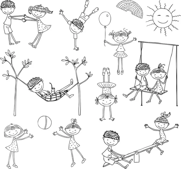 Los Niños Dibujos Animados Juegan Relajan Día Verano — Archivo Imágenes Vectoriales