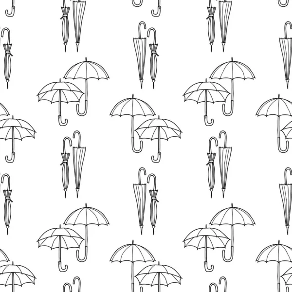 Patrón Sin Costuras Paraguas Abiertos Cerrados Dibujados — Vector de stock