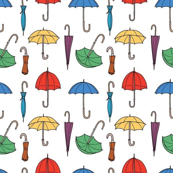 Seamless Pattern Colorful Drawn Umbrellas — Stock Vector