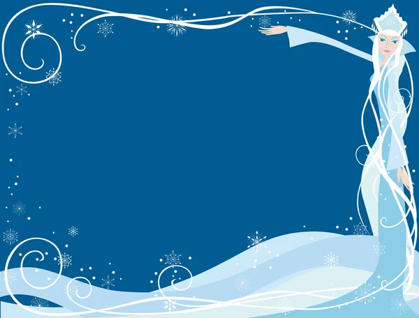 Carte Voeux Nouvel Avec Cadre Décoratifde Fées Hiver Flocons Neige — Image vectorielle