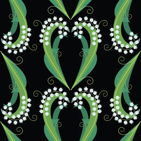 Patrón Sin Costuras Lirios Decorativos Valle Con Hojas Verdes Zarcillos — Archivo Imágenes Vectoriales