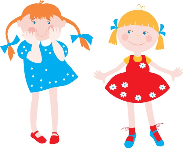 Vector Image Two Little Funny Girls — Stock Vector