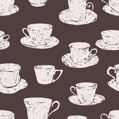 Kusursuz siluet deseni çizilmiş kahve fincanları