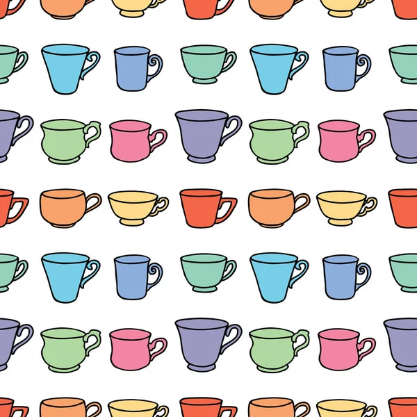 Бесшовный Рисунок Набора Различных Цветных Чашек Чая — стоковый вектор