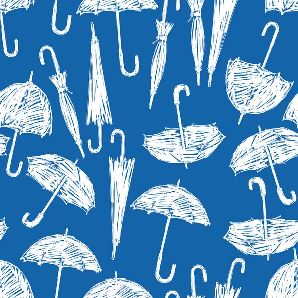 Seamless Pattern Umbrellas Sketches — Stock Vector