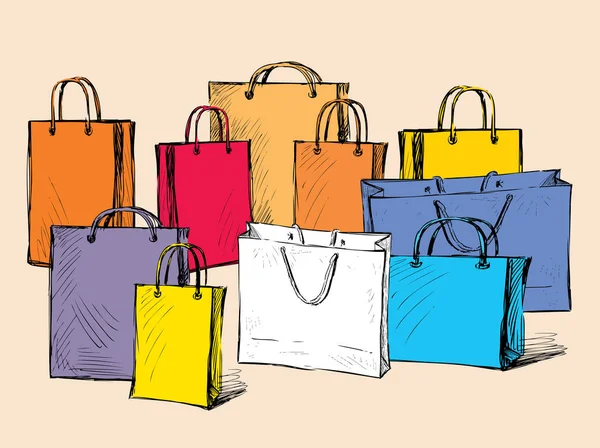 Imagem Vetorial Sacos Compras Coloridos Desenhados Todos Objetos Isolados —  Vetores de Stock
