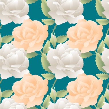 Seamless pattern of delicate pink and white roses