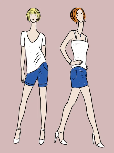 Vector Drawing Fashionable Slim Women Denim Skirt Sorts — Stok Vektör