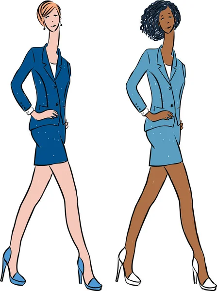 Vector Drawing Young Slim Women Business Costumes — 스톡 벡터