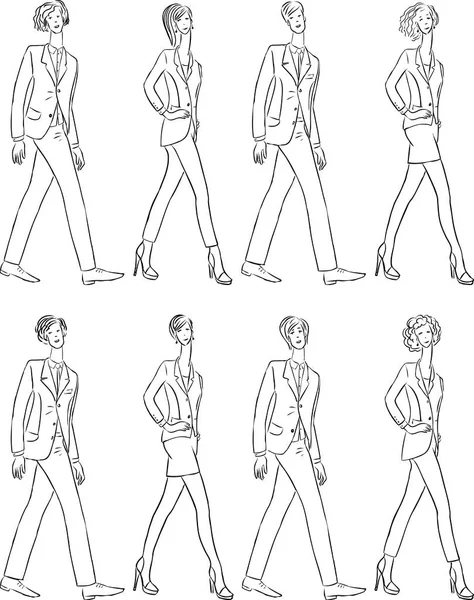 Vector Contour Drawings Young People Classical Business Suits — 스톡 벡터