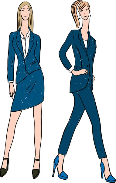 Dessin Vectoriel Jeunes Femmes Mode Costumes Classiques — Image vectorielle