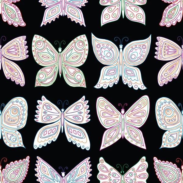 Patrón Sin Costura Varias Mariposas Ornamentales — Vector de stock