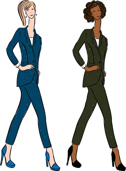 Dessin Vectoriel Jeunes Femmes Affaires Costumes Classiques — Image vectorielle