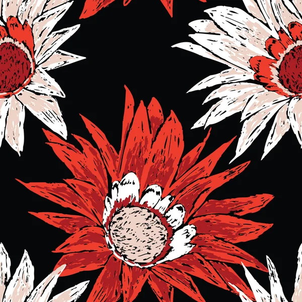 Patrón Sin Costuras Bocetos Flores Jardín Rojas Blancas — Archivo Imágenes Vectoriales