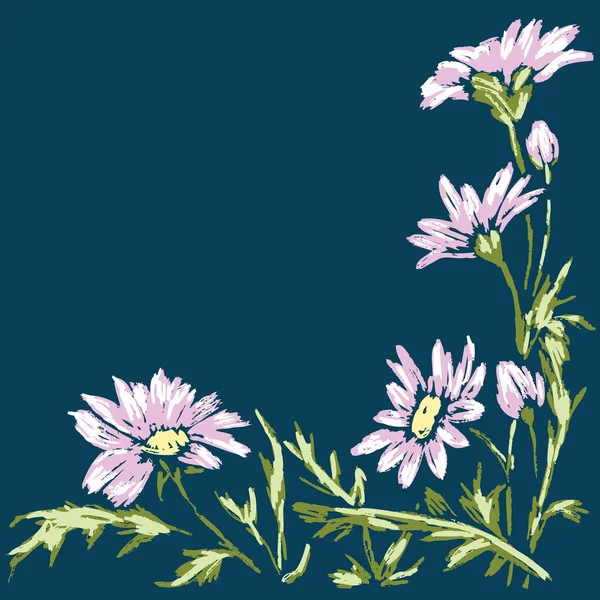 带草图的病媒卡片花园菊花形状花角 — 图库矢量图片
