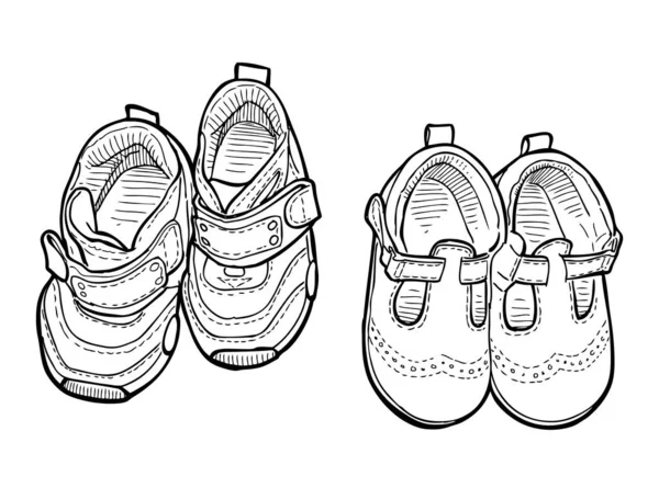 Desenho Esboço Botas Vista Superior Sapatilhas Criança Pequena — Vetor de Stock