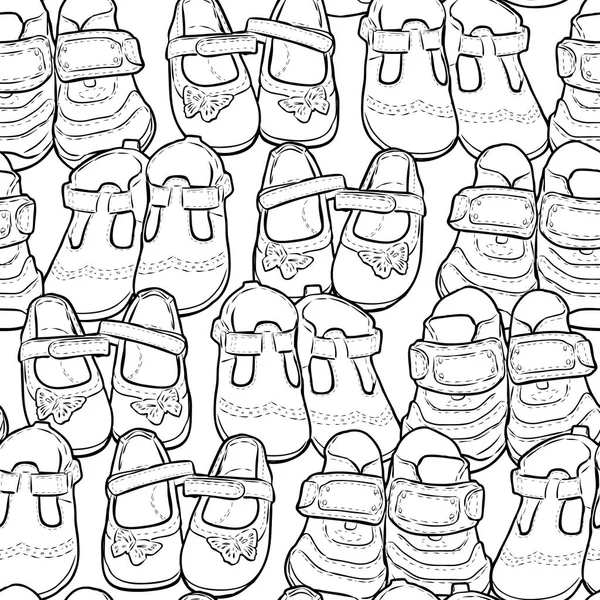 Nahtloses Muster Von Umrissen Schuhe Für Kleine Kinder — Stockvektor