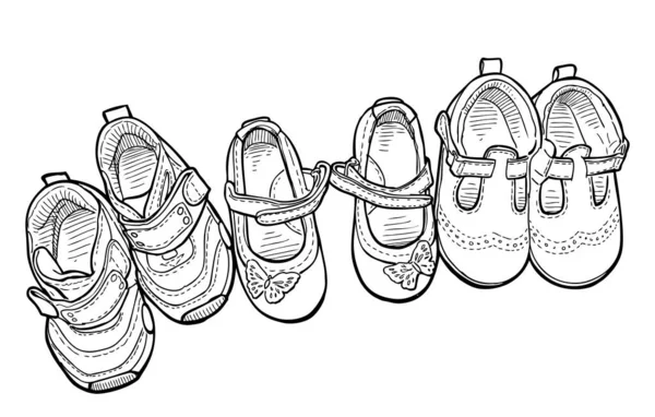 Disegni Contorno Vista Dall Alto Scarpe Set Bambini Piccoli — Vettoriale Stock