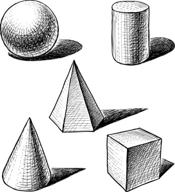 Farklı geometrik şekillerin serbest çizimleri