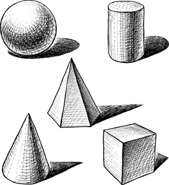 Freehand drawings of different geometric figures clipart