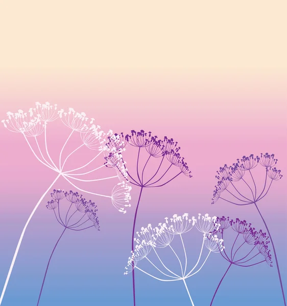 夕暮れ時のシルエット傘の花のベクトル画像背景 — ストックベクタ
