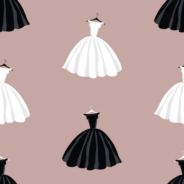 Płynny Wzór Sylwetki Białe Czarne Sukienki — Wektor stockowy