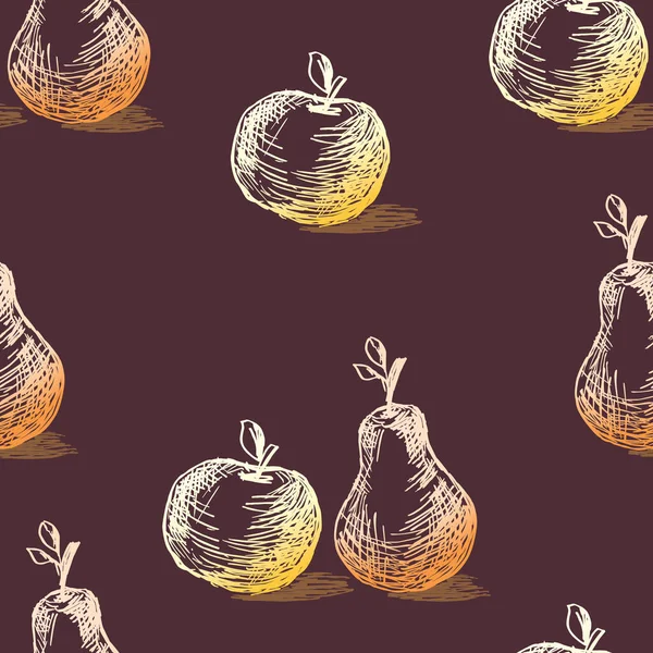 Nahtloser Hintergrund Der Skizzen Reife Äpfel Und Birnen — Stockvektor